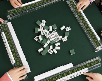 Dark Green Mahjong Rack: Acrylic Tile Pusher, Card Holder for American Mahjong Game Night