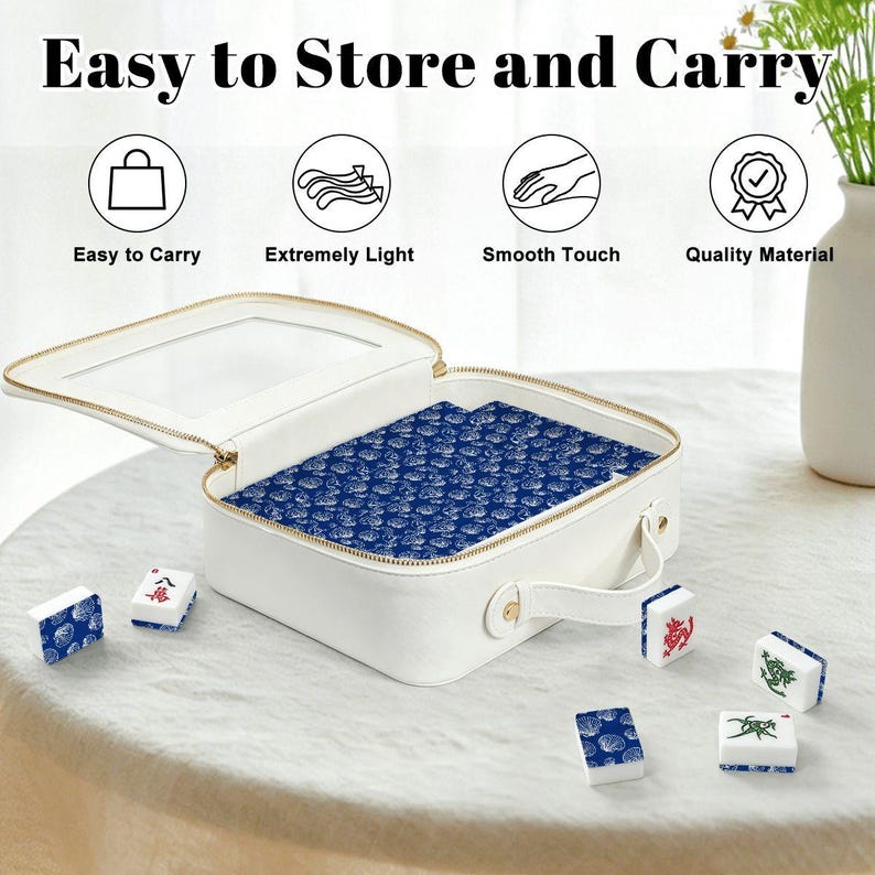 Blue Seashell Mahjong Tiles Coastal Ocean Mahjong Set With Traditional Chinese Tile Fronts