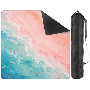 Pastel Beach with Surfboards and Foam Mahjong Mat