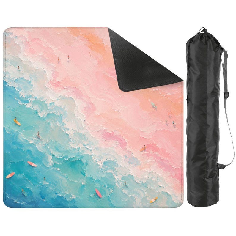 Pastel Beach with Surfboards and Foam Mahjong Mat