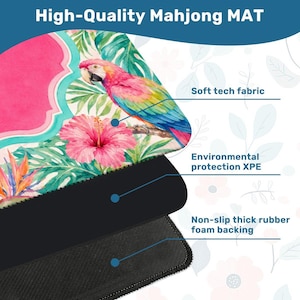 Palm Beach Mahjong Mat, Tropical Animal Game Mat, Pink Chinoiserie Mahjong Table Mat, Monkey Tiger Flamingo Parrot Gift
