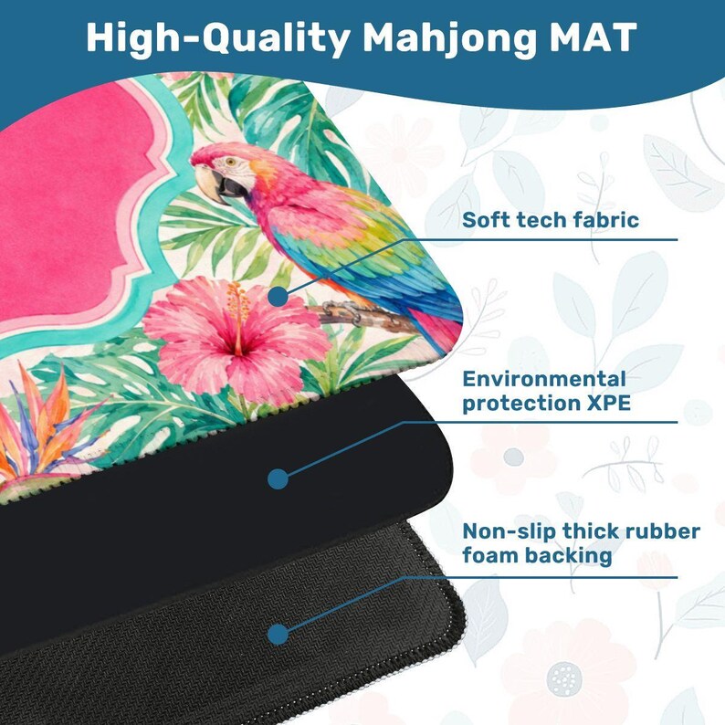 Palm Beach Mahjong Mat, Tropical Animal Game Mat, Pink Chinoiserie Mahjong Table Mat, Monkey Tiger Flamingo Parrot Gift