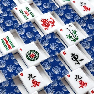 Blue Seashell Mahjong Tiles Coastal Ocean Mahjong Set With Traditional Chinese Tile Fronts