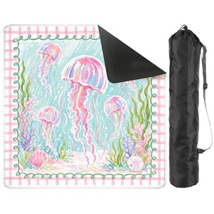 Watercolor Jellyfish Mahjong Mat, Coastal Ocean Mahjong Table Mat, Pastel Pink Jellyfish Game Mat, Square Mahjong