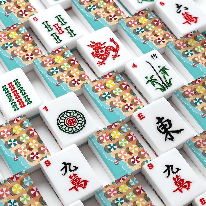 Beach Umbrella Mahjong Tiles Coastal Summer Mahjong Set With Traditional Chinese Tile Fronts