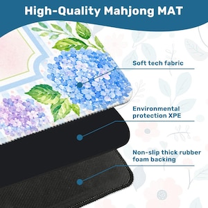 Pastel Hydrangea Mahjong Mat with Watercolor Floral Design, Soft Blue and Pink Mahjong Table Cover