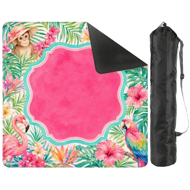 Palm Beach Mahjong Mat, Tropical Animal Game Mat, Pink Chinoiserie Mahjong Table Mat, Monkey Tiger Flamingo Parrot Gift