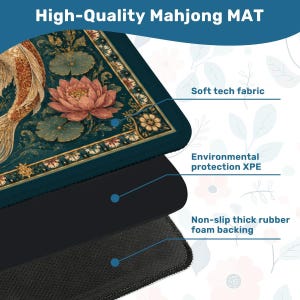 Koi Fish Mahjong Mat – Teal Lotus Chinese Mahjong Table Mat for Mahjong Set, 31.5 x 31.5 Inch