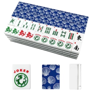 Blue Seashell Mahjong Tiles Coastal Ocean Mahjong Set With Traditional Chinese Tile Fronts