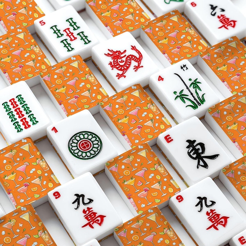 Colorful Mocktail Mahjong Tiles, Summer Citrus Mahjong Set With Traditional Chinese Tile Fronts