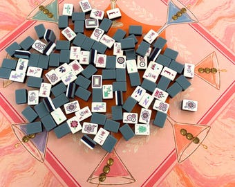 Martini Mahjong Mat | Pink Orange Cocktail Game Table Cover 31.5 inches