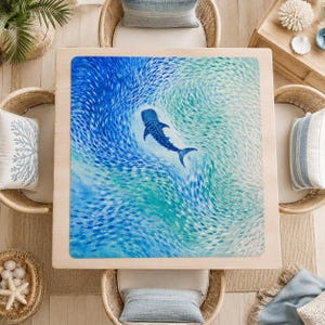 Whale Shark Mahjong Mat, Coastal Ocean Mahjong Table Mat, Blue Abstract Mahjong Mat, Square Mahjong Game Mat