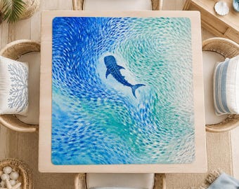 Whale Shark Mahjong Mat, Coastal Ocean Mahjong Table Mat, Blue Abstract Mahjong Mat, Square Mahjong Game Mat