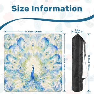 Blue Peacock Mahjong Mat, Chinoiserie Mahjong Table Mat, Floral Peacock Game Mat, Square Mahjong Mat