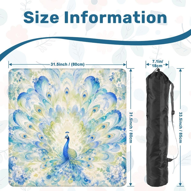 Blue Peacock Mahjong Mat, Chinoiserie Mahjong Table Mat, Floral Peacock Game Mat, Square Mahjong Mat