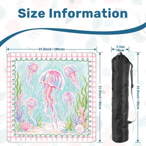 Watercolor Jellyfish Mahjong Mat, Coastal Ocean Mahjong Table Mat, Pastel Pink Jellyfish Game Mat, Square Mahjong
