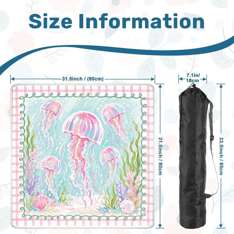 Watercolor Jellyfish Mahjong Mat, Coastal Ocean Mahjong Table Mat, Pastel Pink Jellyfish Game Mat, Square Mahjong