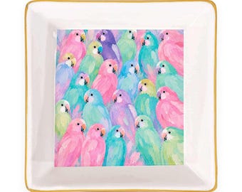 Colorful Watercolor Parrot Mahjong Dice Tray