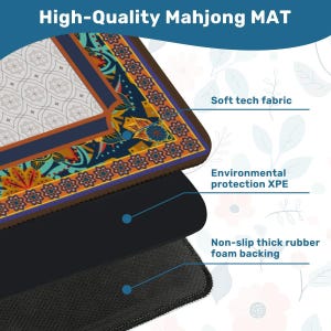 Boho Mahjong Mat Blue Orange | Vintage Pattern Game Table Mat | Non Slip Mahjong Mat 31.5 x 31.5 in
