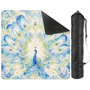 Blue Peacock Mahjong Mat, Chinoiserie Mahjong Table Mat, Floral Peacock Game Mat, Square Mahjong Mat