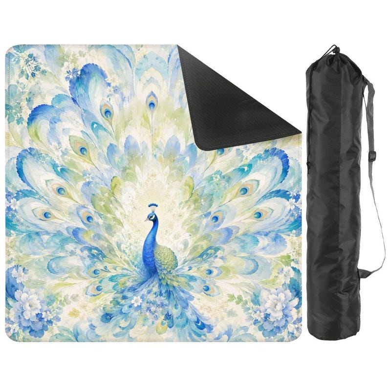 Blue Peacock Mahjong Mat, Chinoiserie Mahjong Table Mat, Floral Peacock Game Mat, Square Mahjong Mat