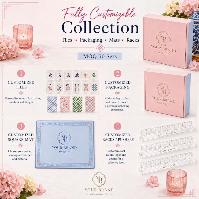 Custom Mahjong Set for Corporate Gifts, Personalized Mahjong Tiles, Bespoke Luxury Game Set, Company Logo Mahjong Gift, MOQ 50 Sets