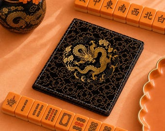 Black Gold Dragon Mahjong Card Covers | Chinoiserie Mahjong Accessories (Set of 4)