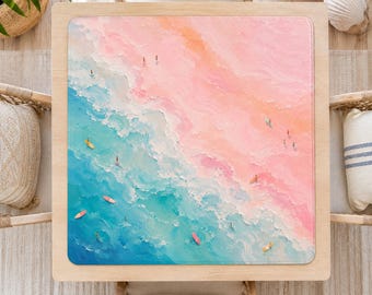 Pastel Beach with Surfboards and Foam Mahjong Mat