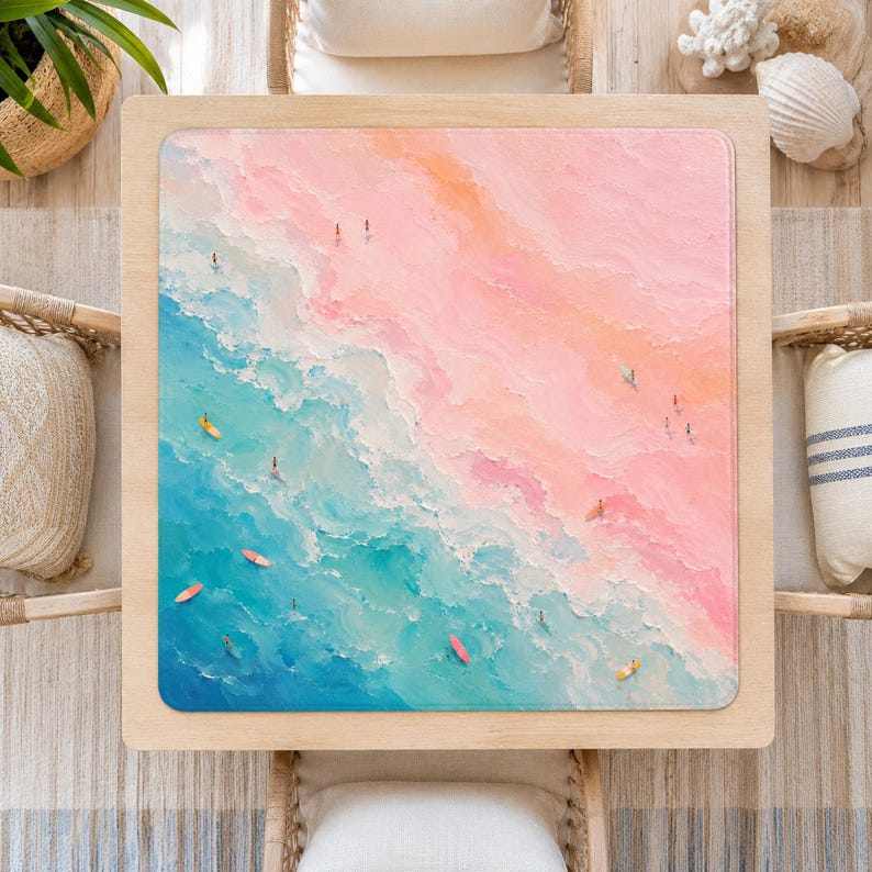 Pastel Beach with Surfboards and Foam Mahjong Mat
