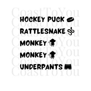 Hockey Puck, Rattlesnake, Monkey, Monkey, Underpants SVG / PNG / JPG