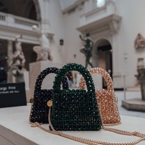 Women Handbag with Chain Strap Crystal Beaded Handbag Small Handmade Jewellery Beaded Bag Luxury Evening Bag with Handle Green image 8