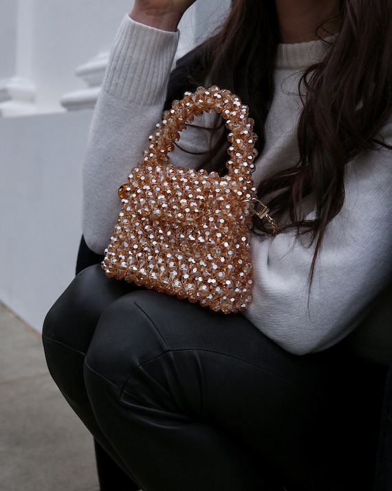 Mini Box Bag Clear Faux Pearl Decor Strap Fashionable