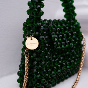 Women Handbag with Chain Strap Crystal Beaded Handbag Small Handmade Jewellery Beaded Bag Luxury Evening Bag with Handle Green image 2