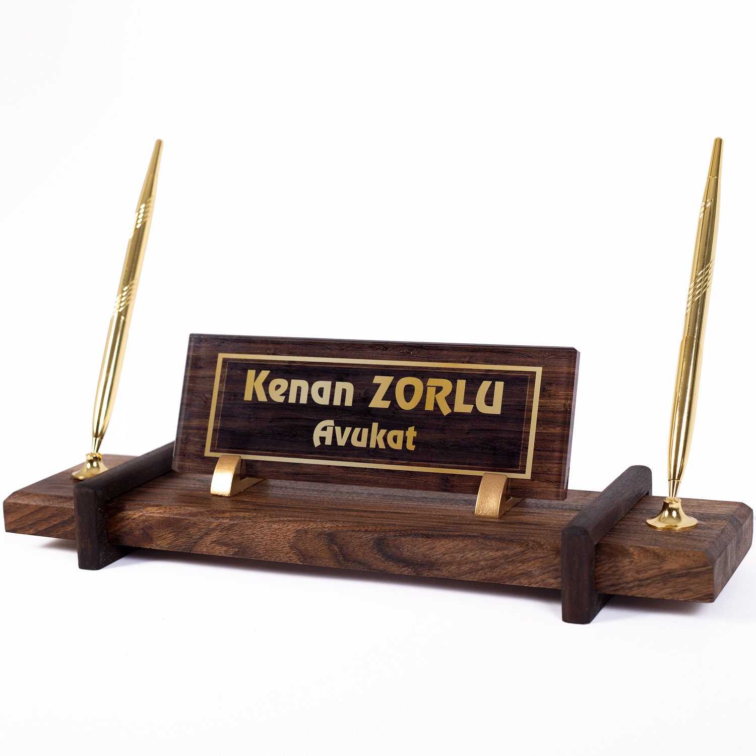 Wood Desk Name Plate, Pen Holder, Custom Organizer Desk Sign, Executive