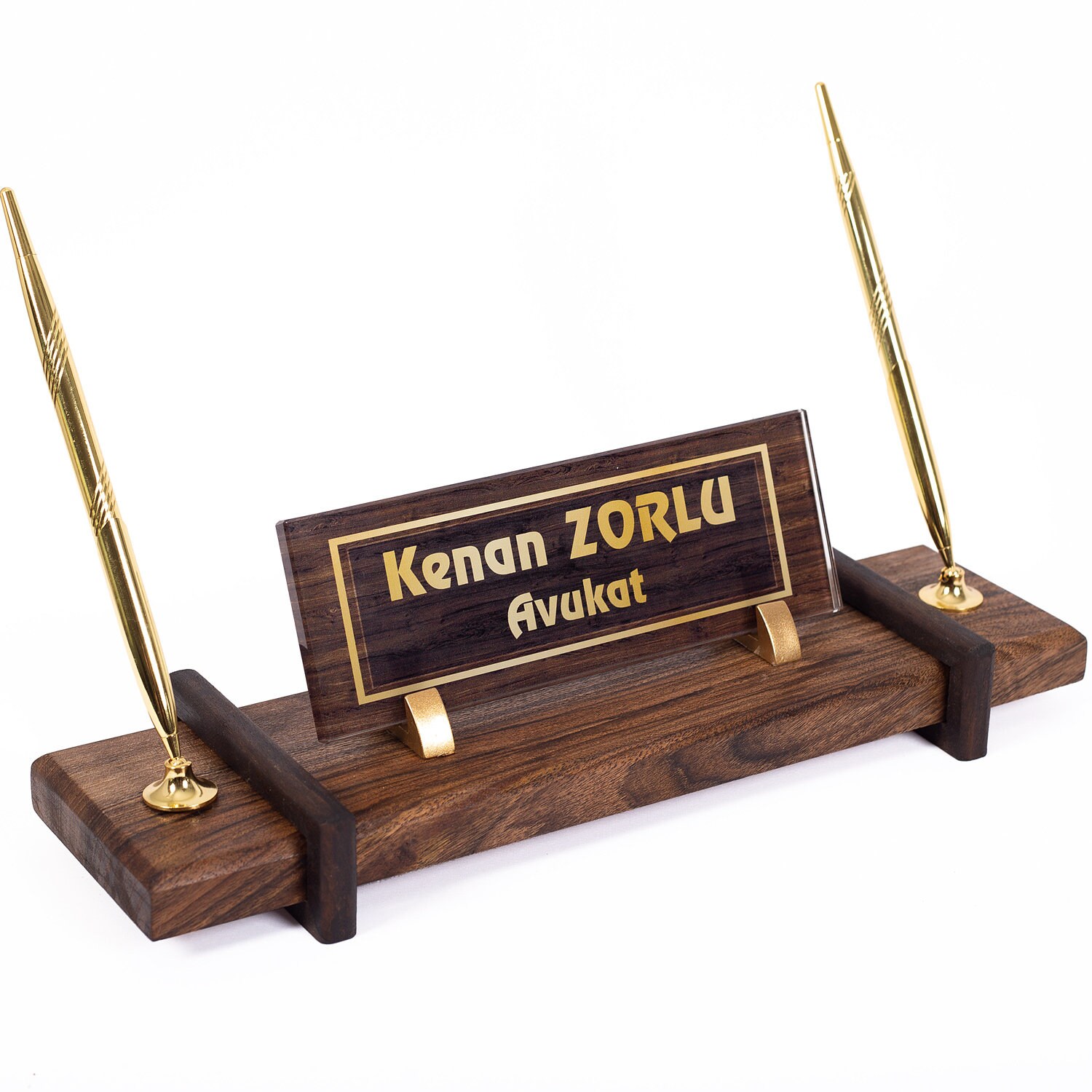 Wood Desk Name Plate, Pen Holder, Custom Organizer Desk Sign, Executive