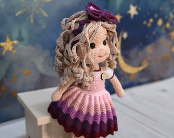 Amigurumi Doll with Bow, Purple Dress Doll, Amigurumi Princess Doll, Princess Doll, Special Gift For Girl, Crochet Doll For Sale
