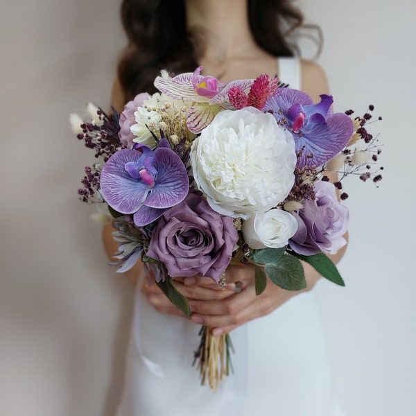 Bouquet de mariée lilas, bouquet de mariage rose violet blanc et poussiéreux, bouquet de mariée lavande, bouquet de mariée, accessoires de mariée, bouquet de mariage