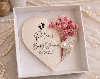 Personalized Baby Shower Resin Magnet Favor, Custom Baby Feet Magnet with Pink Flowers for Guests