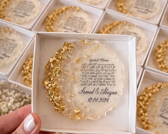 Elegant Islamic Wedding Favor Magnet, Personalized Nikah Gift, Custom Name Date, Mevlid & Dua Favor,Islamic Nikah Magnet Favor
