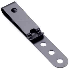 May include: Black metal belt clip with three holes and a spring-loaded clip.