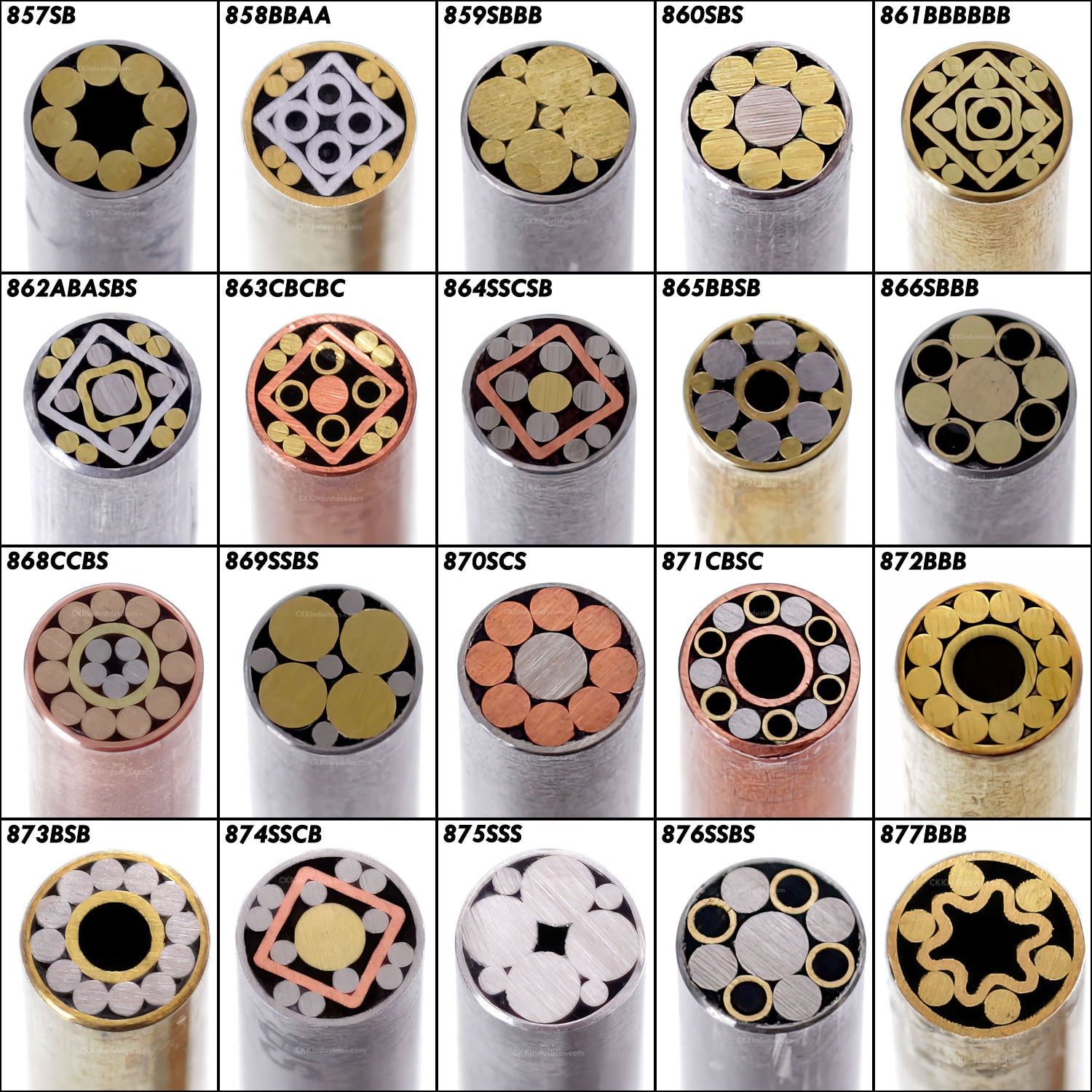 Mosaic Pins - (0.250 (1/4) Inch Diameter)(857 - 898) - Brass/Bronze/Copper/Aluminum/Stainless Steel Materials - (101 Different Rod Options)