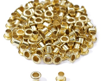 Eyelets - (#6-6 Length) - (3/16 Inch Diameter) - (Polished Brass) - (100 Pack) - (USA Made) - DIY Holster Making, Canvas & Apparel Binding
