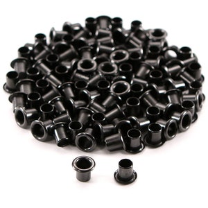 Eyelets - (#8-9 Length) - (1/4 Inch Diameter) - (Black Coated) - (100 Pack) - (USA Made) - for DIY Holster Making, Canvas & Apparel Binding