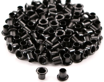 Eyelets - (#8-9 Length) - (1/4 Inch Diameter) - (Black Coated) - (100 Pack) - (USA Made) - for DIY Holster Making, Canvas & Apparel Binding