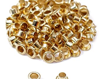 Eyelets - (#8-6 Length) - (1/4 Inch Diameter) - (Polished Brass) - (100 Pack) - (USA Made) - DIY Holster Making, Canvas & Apparel Binding