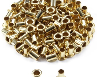 Eyelets - (#6-9 Length) - (3/16 Inch Diameter) - (Polished Brass) - (100 Pack) - (USA Made) - DIY Holster Making, Canvas & Apparel Binding