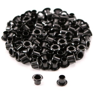 Eyelets - (#6-6 Length) - (3/16 Inch Diameter) - (Black Coated) - (100 Pack) - (USA Made) - for DIY Holster Making, Canvas & Apparel Binding