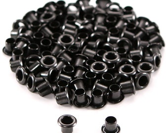 Eyelets - (#6-6 Length) - (3/16 Inch Diameter) - (Black Coated) - (100 Pack) - (USA Made) - for DIY Holster Making, Canvas & Apparel Binding