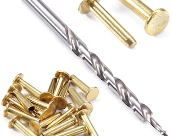 Cutlery Rivets (10 Pack) + [1] Step Drill Combo for DIY Handles & Knife Handle Repair - USA Size (0.312 x 0.155 x 0.750 Inch) - (Brass)