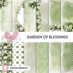 Garten des Segens || Digitales Scrapbooking-Paket, Erstkommunion Designs, Blumenkollektion, grüne Hintergründe, bedruckbares Papier